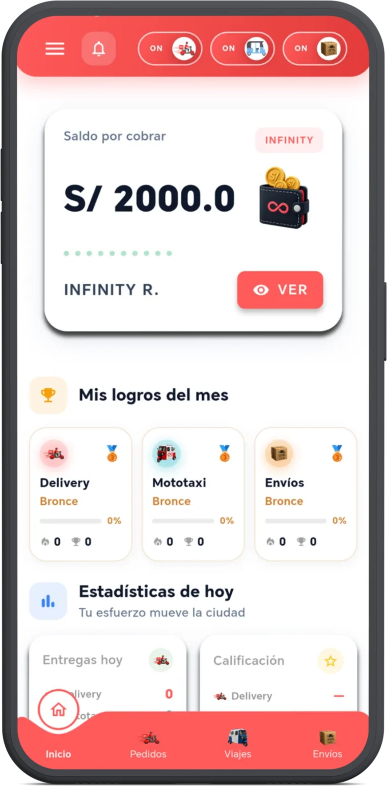 Panel del repartidor en Soy Infinity