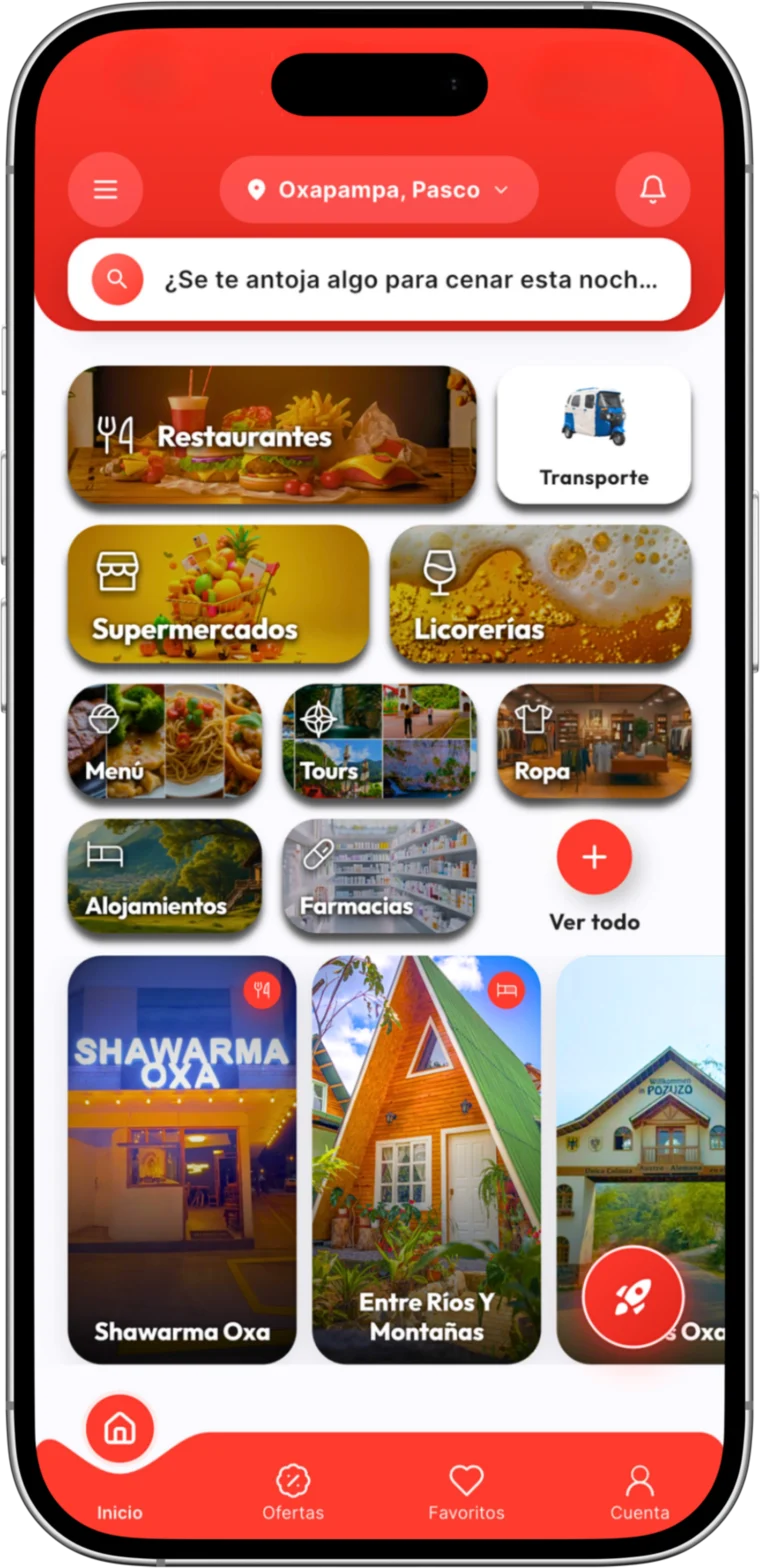 Pantalla de inicio de Infinity en un iPhone